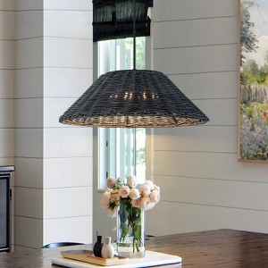 LLHZSY 13 2/5" Umbrella-Shaped Woven LED Pendant Chandelier Light, Adjustable Height-Black - 1 of 4