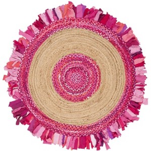 Cape Cod CAP701 Handmade Woven Area Rug - Pink/Natural - 4' X 4'  Round - Safavieh - 1 of 3