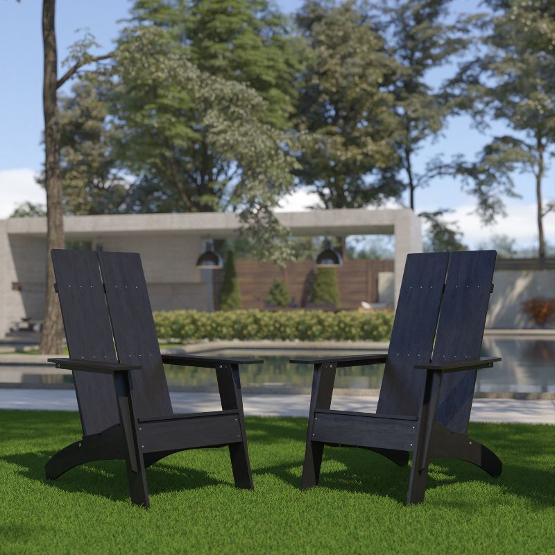 Emma and Oliver Set of 2 Modern Dual Slat Back Indoor/Outdoor Adirondack Style Chairs, 2 of 10