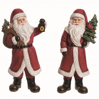 Transpac Large Resin Jolly Santa Figurine Set of 2 Christmas Home Decorations