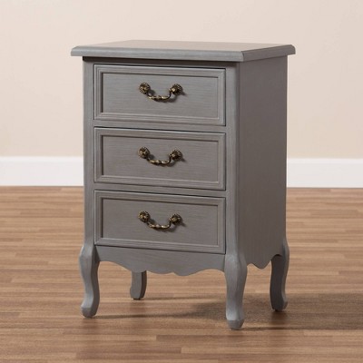 Gray Fir and Engineered Wood 3-Drawer Nightstand with Cabriole Legs