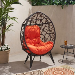 Coolbibila Modern 1-Piece Patio Indoor Woven Wicker Cushioned Teardrop Chair,Outdoor PE Rattan Hanging Basket Garden Egg Chair with Stand - 1 of 4