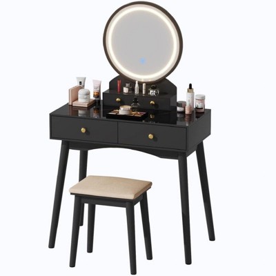 LACOO Vanity Table with Lighted Mirror and Stool