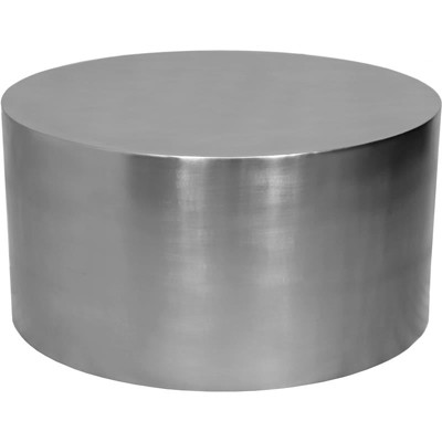 Round Brushed Chrome Metal Industrial Cocktail Table