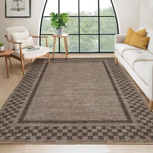coucheta 8x10ft Machine Washable Area Rugs, Modern Bordered Non Slip Checkered Geometric Soft Bedroom Throw Carpet, for Living Room, Dining, Brown - 1 of 4