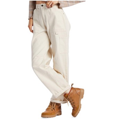 Billabong Womens Leia Twill Casual Cargo Pants, Off-White, 28