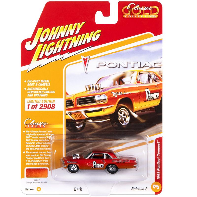 1963 Pontiac Tempest "Funny Farmer" Orange and Gold Metallic Limited Ed to 2908 pcs 1/64 Diecast Model Car by Johnny Lightning, 3 of 4