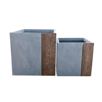 Set of 2 Kante Lightweight Modern Outdoor Concrete Square Planters Timber Ridge - Rosemead Home & Garden, Inc.