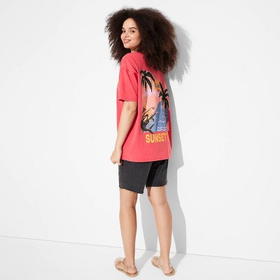 Women's Short Sleeve High Neck Oversized Graphic T-Shirt - Wild Fable™ Cherry Red XL