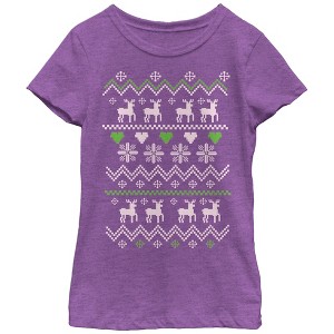 Girl's Lost Gods Ugly Christmas Reindeer & Hearts T-Shirt - 1 of 3