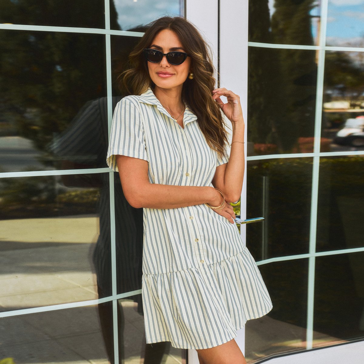 Женские платья Cupshe Women's Striped Shirt Dress with Flattering Waist Tie-M-Blue — фото 2