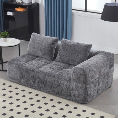 Grungis Chenille Loveseat Sofa with Left Arm & Removable Pillows, Modern Minimalist 2-Seater Sofa for Living Room & Bedroom