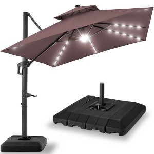 Best Choice Products 10x10ft 2-Tier Square Outdoor Solar LED Cantilever Patio Umbrella w/ Base Included - 1 of 4