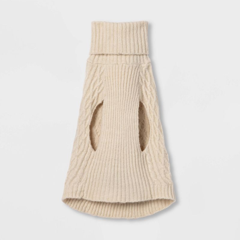 Turtleneck Cable Knit Dog and Cat Sweater - Cream - Boots & Barkley™, 4 of 5