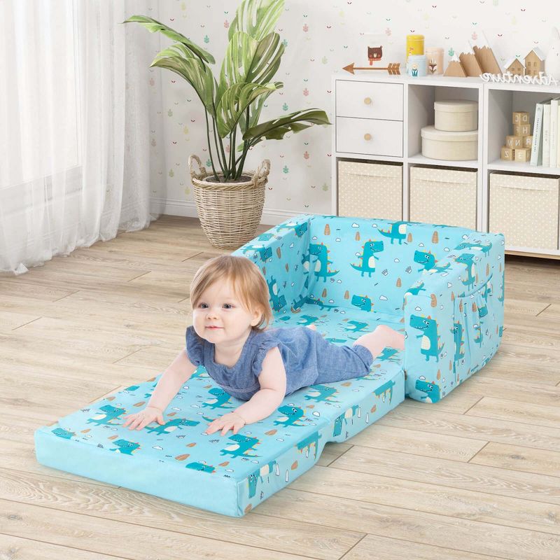 Costway 2-in-1 Convertible Kids Sofa Children Flip-Out Lounger Couch Upholstered Sleeper, 4 of 10
