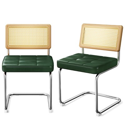 FURNIinspire Dining Chairs Set Of 2 Rattan Dining Chair, Dining Room Chairs, Mid Century Accent Chair Kitchen Chairs, Green, 20.86"*16.92"*32.67"