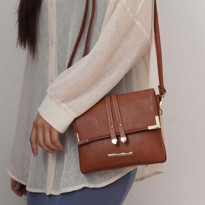 MKF Collection Crossbody Bag Women’s Multi Compartment Vegan Leather, Valeska | MKF Collection by Mia K - Cognac — фото 3