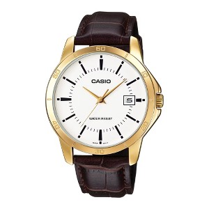 Casio Men’s Brown Leather Strap Watch with White Dial - MTP-V004GL-7A - 1 of 2