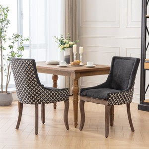 Mid-Century Modern Upholstered Dining Chairs Set of 2 with Patterned Fabric,Bronze Nailhead and Solid Wood Legs for Dining Room-Baofuwish - 1 of 4