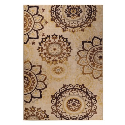 Modern Farmhouse Floral Medallion Non-Slip Washable Indoor Runner or Area Rug by Blue Nile Mills