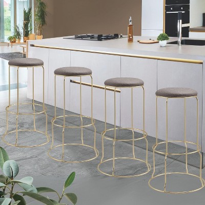 Kings Brand Furniture 4-Pack Stack Stools, Upholstered w/Metal Legs Backless Stackable  Bar and Counter Height Stool, Dining Room Kitchen Chairs