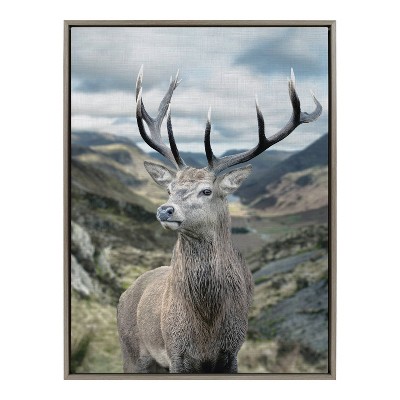 28" x 38" Sylvie Rosebud Deer Portrait with Linen Texture Framed Canvas - Kate & Laurel All Things Decor