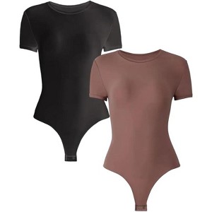 Sol Living Women's Bodysuit Seamless Casual Going Out Top Shirt Breathable Tops Tummy Control Shapewear Stretchy Basic Body Suits T Shirt Crew Neck - 1 of 4
