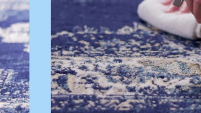 Ivory and Navy Synthetic 24'' Easy-Care Rectangular Area Rug