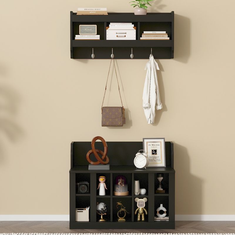 35.4'' Wide Hall Tree with Shoe Storage Bench, Bench with Wall Mounted Coat Rack and 4 Sturdy Hooks 4M - ModernLuxe, 2 of 11