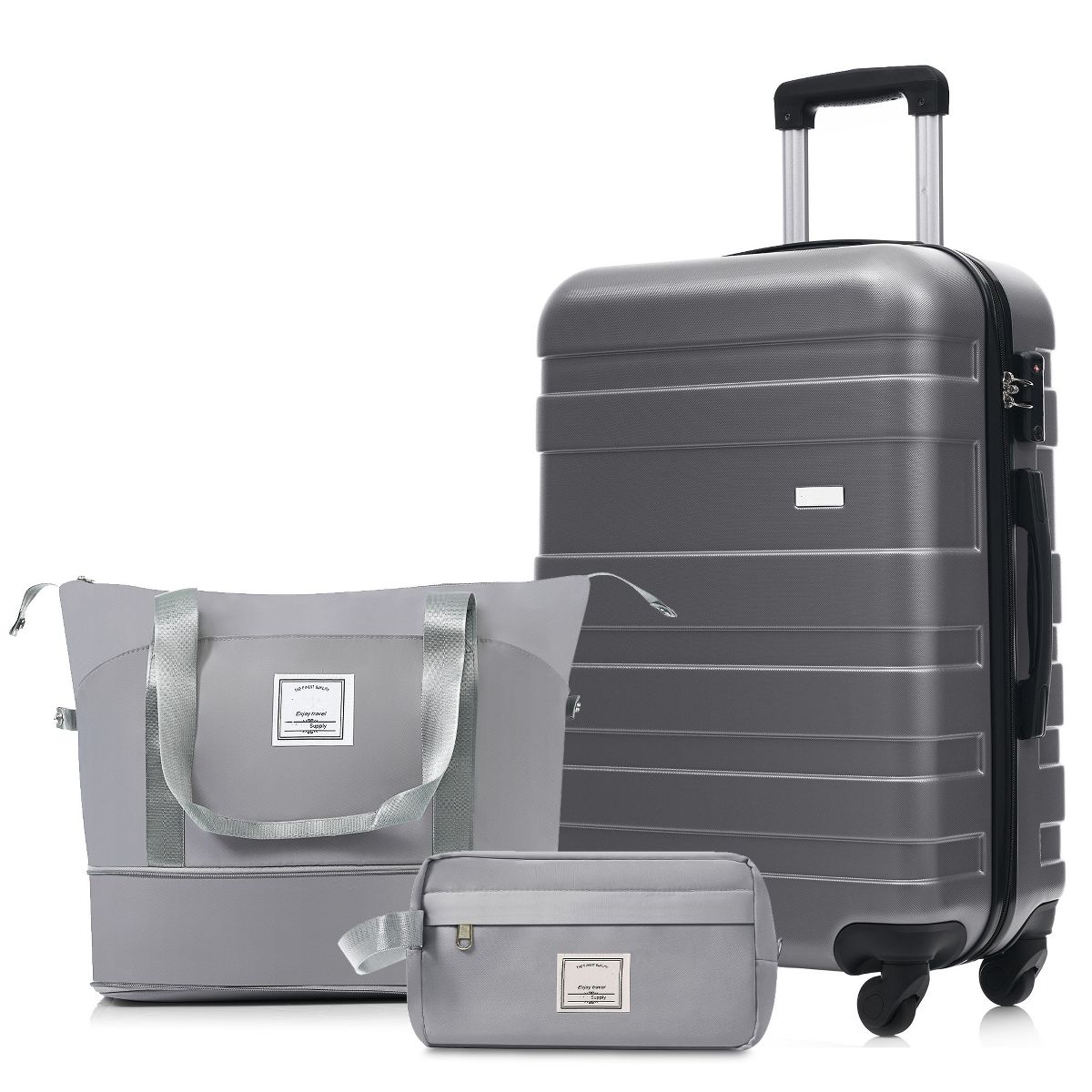Polibi Hardshell Luggage Set 3 Pieces, 24 Inch Checked Suitcase, a Travel Duffel Bag and a Wet-Dry Toiletry Bag - thumbnail 8