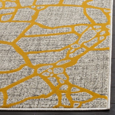 Light Gray and Yellow Abstract Power Loomed Area Rug