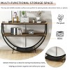 Rustic Industrial Design Console Table, Demilune Shape Sofa Table, Textured Metal Distressed Console Table Wood-Cuddlewood - 3 of 4