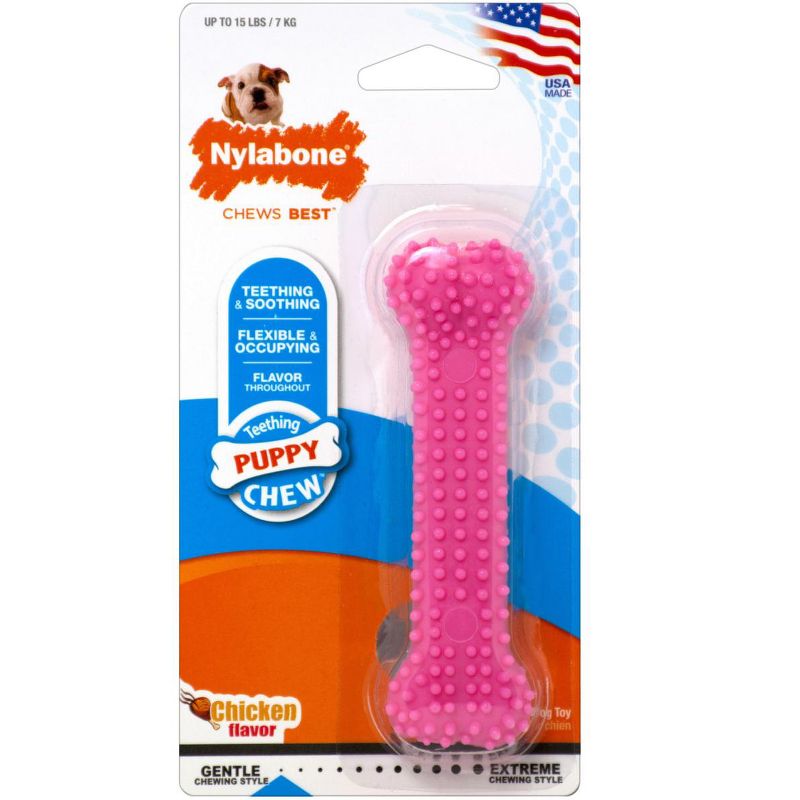 Nylabone Puppy Chew Dental Bone Chew Toy - Pink (3.75"), 3 of 6