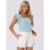 INSPIRE CHIC Women's Summer Gingham Square Neck Ruffle Sleeve Blouse - 3 of 4