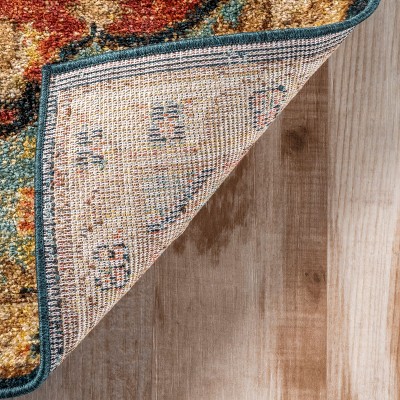 Green Medallion Synthetic Easy Care Area Rug