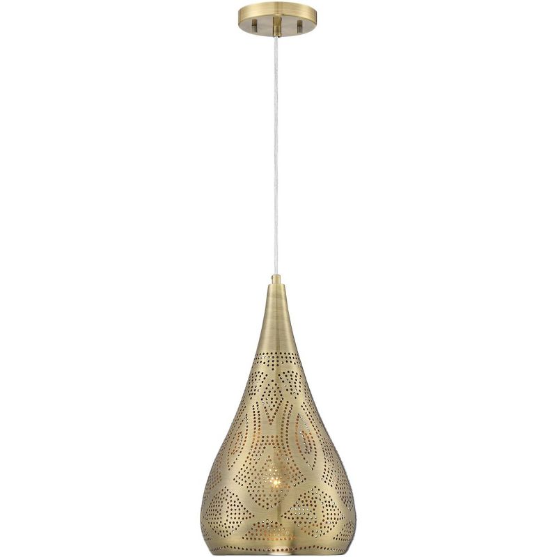 Possini Euro Design Safi Brass Mini Pendant Light 9" Wide Modern Cutouts Droplet Shade for Dining Room House Foyer Kitchen Island Entryway Bedroom, 5 of 9