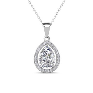 18k white gold plated pendant necklace with simulated diamond crystals, teardrop shape - 1 of 4