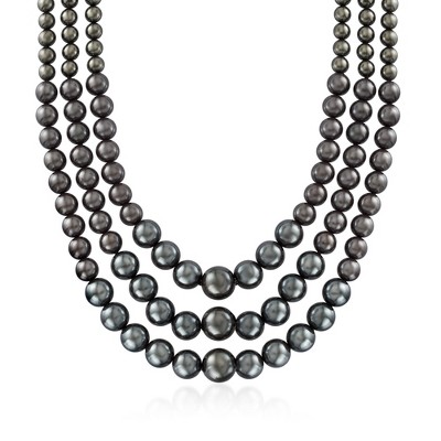 Ross-Simons 6-12mm Black Shell Pearl Graduated 3-Strand Necklace With Sterling Silver