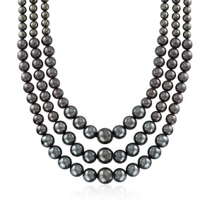 Ross-Simons 6-12mm Black Shell Pearl Graduated 3-Strand Necklace With Sterling Silver - 1 of 3