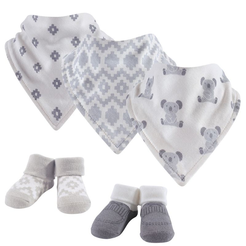 Hudson Baby Infant Cotton Bib and Sock Set 5pk, Koala, One Size, 1 of 3