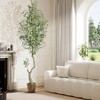 Tall Faux Olive Tree，5/6/7ft（60/72/84in） Tall Faux Olive Tree with White Planter and Green Fake Moss , 1 o r 2 Pack - 3 of 4