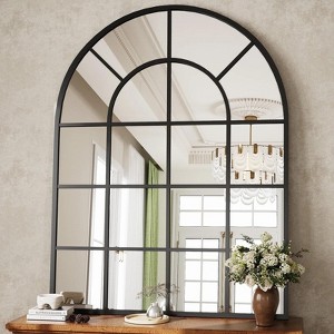 BEAUTYPEAK 36" x 24" Arched Windowpane Mirror Decor Wall Mirror, Black - 1 of 4
