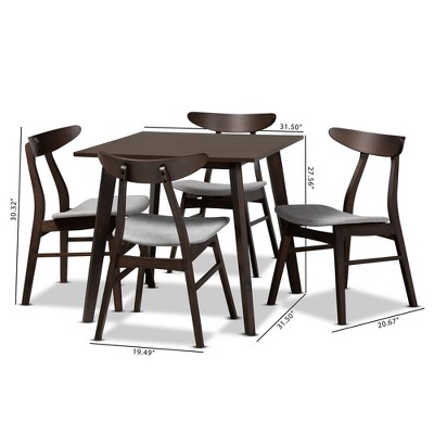 Britte Mid-Century Modern Light Grey Fabric and Dark Oak 5-Piece Dining Set