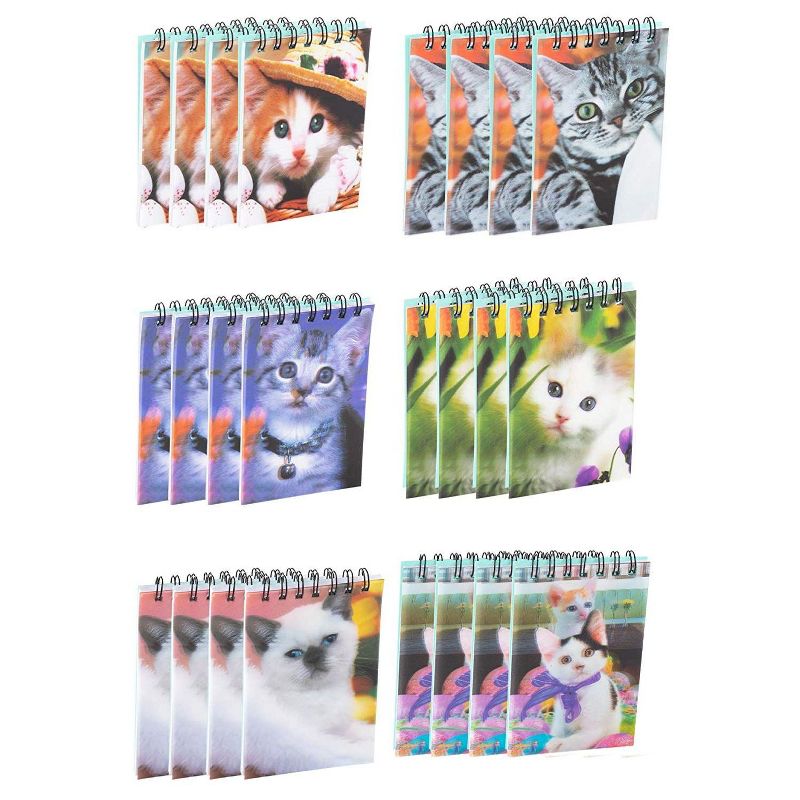 Juvale Spiral-Bound Notepads - 24-Pack Mini Top Spiral-Bound Notebooks for To-do Lists, Lined Paper, 6 Cats 3D Cover Designs, 55 Pages, 2.75x4.25", 1 of 6