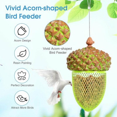Brown and Green Resin Iron Mesh Hanging Acorn Bird Feeder
