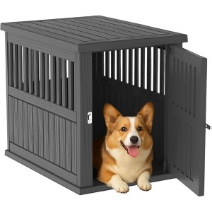 FONTOI Dog House Medium Size Resin Dog Kennel Furniture Weatherproof End Table for Indoor Living Spaces Outdoor Patios, Black, 29.65"*21.34"*25.28" - 1 of 4