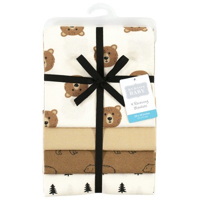 Hudson Baby Brown Bear Cotton Flannel Receiving Blankets, One Size