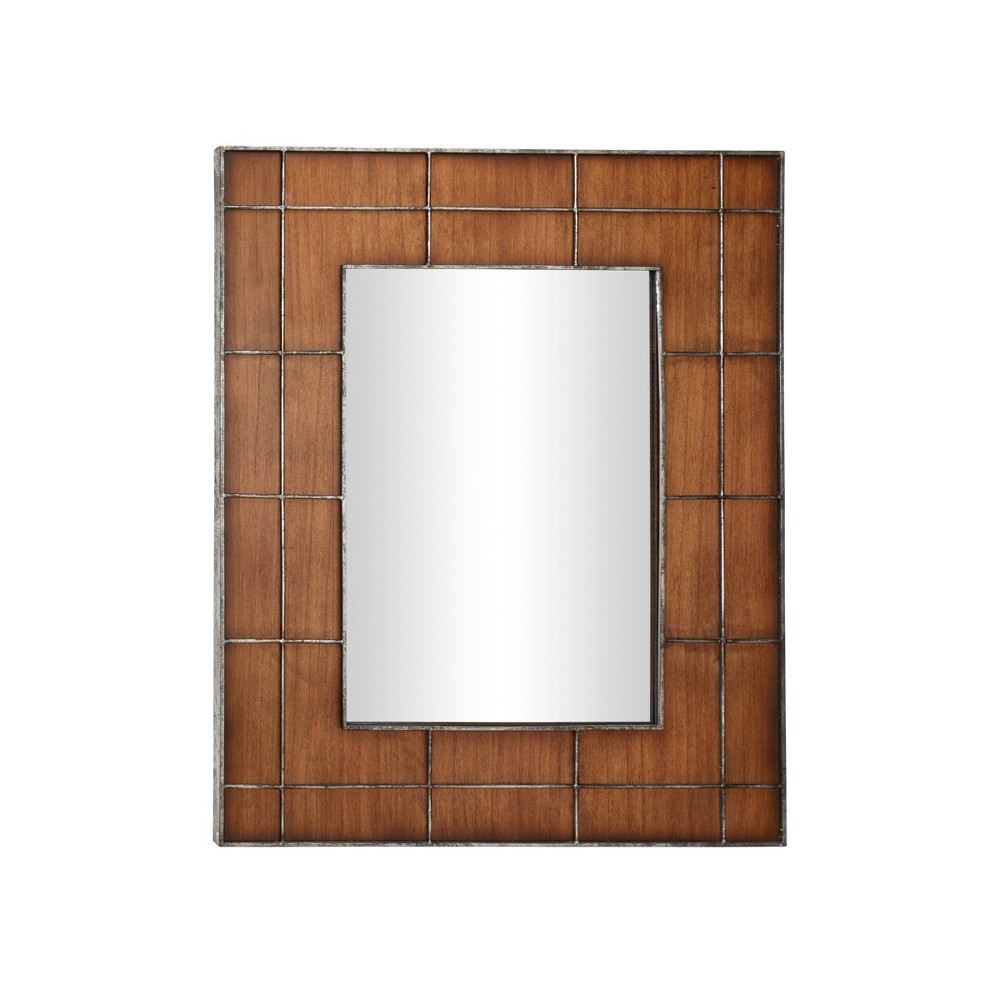 Photos - Wall Mirror 36" x 44" Large Rectangular Wood  with Metal Grid Overlay Golde