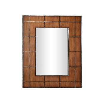 36" x 44" Large Rectangular Wood Wall Mirror with Metal Grid Overlay Golden Brown - Olivia & May