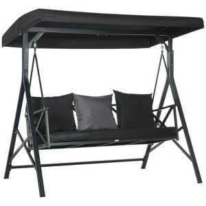 DSVIMOY 3-Seat Patio Swing Chair, Porch Swing Glider with Cushion, 3 Throw Pillows & Adjustable Canopy, Black, 74.75"*47.25"*70" - 1 of 4